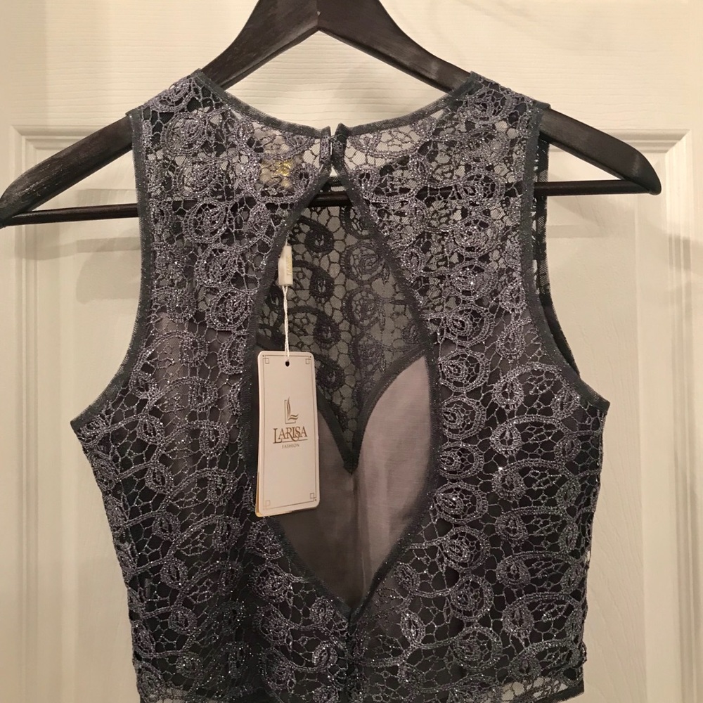 Gun metal lace 2 pc crop top maxi skirt set NWT - Picture 4 of 5